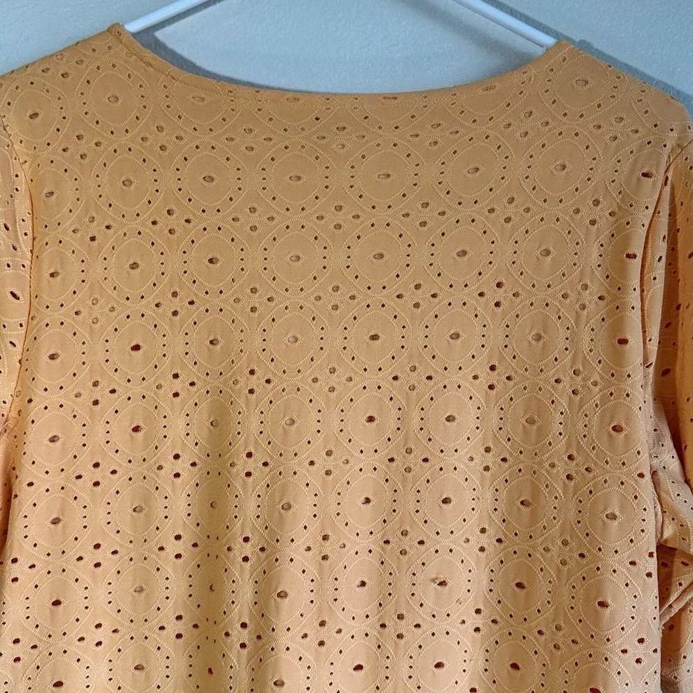 Isaac‎ Mizrahi Live Womens Orange Eyelet V Neck Short Sleeve Tunic Top M